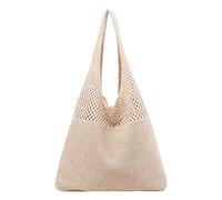 Allbestop Strandtasche Strohtasche Damen Gestrickte Tasche Beach Bag Große Kapazität Tote Handtasche Braun Shopper Flechttasche