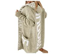 Allbestop Strickjacken für Damen Winter,Lang Cardigan Kapuzenpullover Strickmantel Damen Winter Langer Kapuzenpullover für Damen Pullover Strickjacke Jacke Buchstabendruck auf der Rückseite