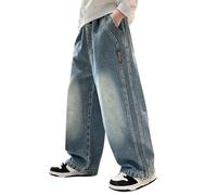 Allbestop Trendige Baggy-Jeans Für Jungen Baggy Jeanshose Sommer Denimhose Mit Elastischem Bund Streetwear Elastischem Wanderhose Y2K Streetwear Cargo Jeans Jungs Leicht Hose Hosen 140