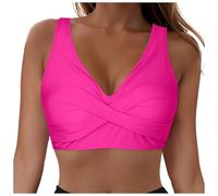 Allegorly Damen Bikini Oberteil V Ausschnitt Wickeloptik Crossover Lace Up Bralette Bademode Push Up Sport Bikini Triangel Neckholder Bikinis Bademode Strand Vacation Swimsuits Bikini Top (L)
