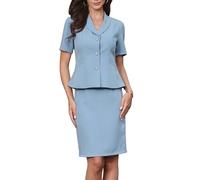 Allegra K 2-teiliges Blazer für Damen Hosenanzug-Set Business-Blazer mit Kurzen Ärmeln und Bleistiftrock - Formelles Büro-Casual-Outfit Blau M