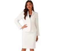 Allegra K 2-teiliges Business-Set für Damen-Blazer ohne Kragen und formeller Bleistiftrock-AnzugWeiß L