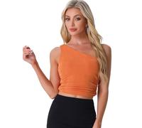 Allegra K Ärmelloses Crop-Top für Damen, sexy One-Shoulder-Rüschen-Tanktop Orange L