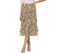 Allegra K Bedruckter Damenrock 2025, Wochenende, trendiger Sommer, Chiffon, Rüschen, gestuft, fließend, Midi-Röcke, Hellgrau-Blumenmuster, Groß