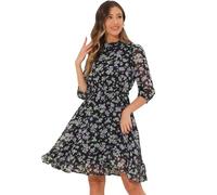 Allegra K Blumenkleid in A-Linie für Damen, lässig, Rollkragen, figurbetontes und ausgestelltes Chiffonkleid Schwarz XL
