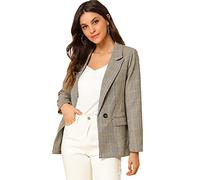 Allegra K Boyfriend-Blazer für Damen mit Reverskragen und EIN-Knopf-Verschluss, Hahnentritt, Anzugblazer für Büro und Arbeit, Heller Kaffee, S