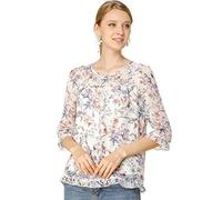 Allegra K Chiffon-Blusen für Damen, leger, 3/4-Ärmel, Blumenmuster, Weiss/opulenter Garten, Klein