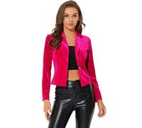 Allegra K Damen 1 Knopf Samt Blazer Revers Business Büro Weihnachten Crop Suit Jacke, Knallpink (Hot Pink), 3XL