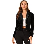 Allegra K Damen 1 Knopf Samt Blazer Revers Business Büro Weihnachten Crop Suit Jacke, Schwarz, L