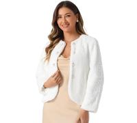 Allegra K Damen 2024 Winter Hochzeit Kunstpelz Jacke Langarm Taschen Fell Cropped Bolero Oberbekleidung Weiß S
