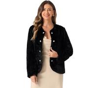 Allegra K Damen 2024 Winter Hochzeit Kunstpelz Jacke Langarm Taschen Fell Cropped Bolero Oberbekleidung Schwarz XS