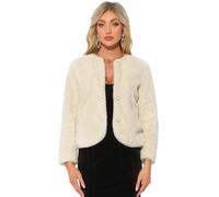 Allegra K Damen 2024 Winter Hochzeit Kunstpelz Jacke Langarm Taschen Fell Cropped Bolero Oberbekleidung Beige L