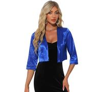 Allegra K Damen 3/4 Ärmel Festliche Satin Bolero Open Front Elegant Formal Shrug Jacke Blau M