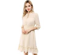 Allegra K Damen 3/4 Ärmel Rüschensaum Smocked A-Line Kurz Chiffon Minikleid Kleid Beige M