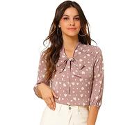 Allegra K Damen 3/4 Ärmel Schluppenbluse Schleife Retro Oberteil Polka Dots Rüschen Elegant Top Rosa L