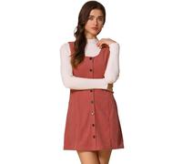 Allegra K Damen Ärmellos U-Ausschnitt Samt Knopfleiste Lässig Latzkleid Minikleid Kleid Dunkelorange S