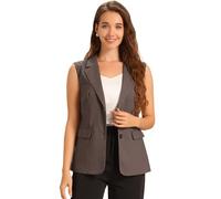 Allegra K Damen Ärmelloser Blazer Business Casual Leinen Arbeit Büro Anzug Weste Grau braun M