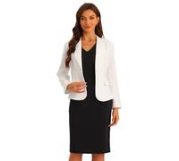 Allegra K Damen Anzug-Sets Business 2-Teiliges Outfit Einfarbig V-Ausschnitt Bürokleid Gekerbtes Revers Blazer Weiß XL
