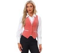 Allegra K Damen Anzugweste Samtweste Retro Ärmellos V-Ausschnitt Steampunk Weste Pink XL