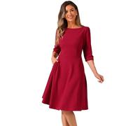Allegra K Damen Arbeitskleid U-Boot-Ausschnitt Kurze Ärmel Midi Ausgestelltes Bürokleid rot XS