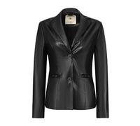 Allegra K Damen Blazer Aus Kunstleder Einreihig Gekerbtes Revers Anzugjacke Schwarz M