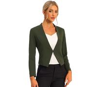 Allegra K Damen-Blazer für Arbeit, Büro, Kragenlos, Business, Freizeit, Anzugjacke, Cropped-Blazer, Grün (Army Green), M
