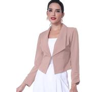 Allegra K Damen Blazer mit gekerbtem Revers und gerüschten Ärmeln, Business-Crop-Blazer, rosa - dusty pink, L