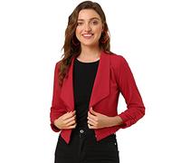 Allegra K Damen Blazer mit gekerbtem Revers und gerüschten Ärmeln, Business-Crop-Blazer, Rot/Ausflug, einfarbig (Getaway Solids), XL