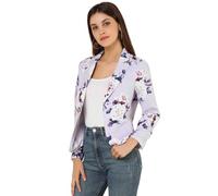 Allegra K Damen-Blazer mit offener Vorderseite, für Büro, Arbeit, Geschäft, Freizeit, Sommer, bauchfrei, leicht, Lila-Blumenmuster, XL