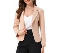 Allegra K Damen Blazer Vorne Offen Lange Ärmel Business Cardigan Elegant Lässige Crop Anzugjacke Beige M