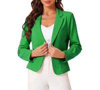 Allegra K Damen Blazer Vorne Offen Lange Ärmel Business Cardigan Elegant Lässige Crop Anzugjacke Gras-Grün XS
