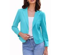 Allegra K Damen Blazer Vorne Offen Lange Ärmel Business Cardigan Elegant Lässige Crop Anzugjacke Hellblau L