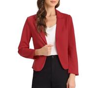 Allegra K Damen Blazer Vorne Offen Lange Ärmel Business Cardigan Elegant Lässige Crop Anzugjacke Rot L