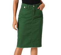 Allegra K Damen Blumen-Midirock, Bäuerin-Rock, elastische Taille, A-Linie, Ditsy-Blätter-Print Röcke, Grün , Mittel