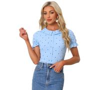 Allegra K Damen-Blusen Mit Lässigem Kragen, Strukturierte Sterne, Knopfleiste Und Rüschenbluse Hellblau XS