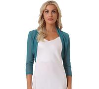 Allegra K Damen Bolero Festlich 3/4 Ärmel Rüschen Mesh Durchsichtig Crop Strickjacke Shrug Boleros Blau Grün M
