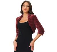 Allegra K Damen Bolero Jacke für Abendkleider Offene Front Cropped Flauschige Kunstpelz Shrug, Burgunder, M