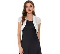Allegra K Damen Bolero Kurzarm Offen Durchsichtig Mesh Crop Jacke Tüll Satin Boleros Weiß S