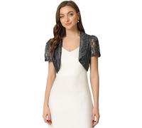 Allegra K Damen Bolero Kurzarm Revers Elegant Spitze Cardigan Schwarz S