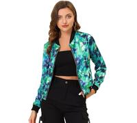 Allegra K Damen Bomberjacke Satin Langarm mit Blumenmuster und Tasche