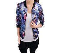 Allegra K Damen Bomberjacke Satin Langarm mit Blumenmuster und Tasche