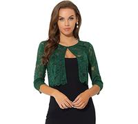 Allegra K Damen Brautjacke Bolero Festlich Kurz 3/4 Ärmel Durchsichtig Blumen Spitze Shrug Crop Cardigan Spitzebolero Grüne L