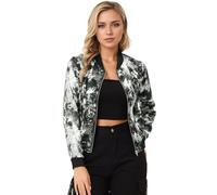 Allegra K Damen Bunt Blouson Frühling Sommer Bomberjacke Blumenmuster Reißverschluss Jacket Grau XS