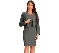 Allegra K Damen Business Anzug Set Ärmelloses Figurbetontes Kleid Langärm Kurzer Blazer Arbeitsoutfit Gris L