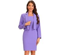 Allegra K Damen Business Anzug Set Ärmelloses Figurbetontes Kleid Langärm Kurzer Blazer Arbeitsoutfit Lila S