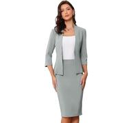 Allegra K Damen Business Rock Anzug Set 2-Teiliges Büro Arbeits Outfit Kragenloser Blazer Bleistiftrock Grau M