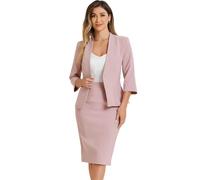 Allegra K Damen Business Rock Anzug Set 2-Teiliges Büro Arbeits Outfit Kragenloser Blazer Bleistiftrock Rosa M