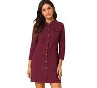 Allegra K Damen Button Down Jeanskleid 3/4 Ärmel Sommer 2025 Jeans Minikleid, Burgunder, X-Groß