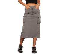 Allegra K Damen Cargo Rock Y2K Verstellbar Lässig A-Linie Midi Jeansrock