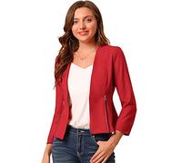 Allegra K Damen Crop Kragenlos Blazer Anzug Reißverschluss Dekor Arbeit Büro Jacken Blazer, Rot/Ausflug, einfarbig (Getaway Solids), M